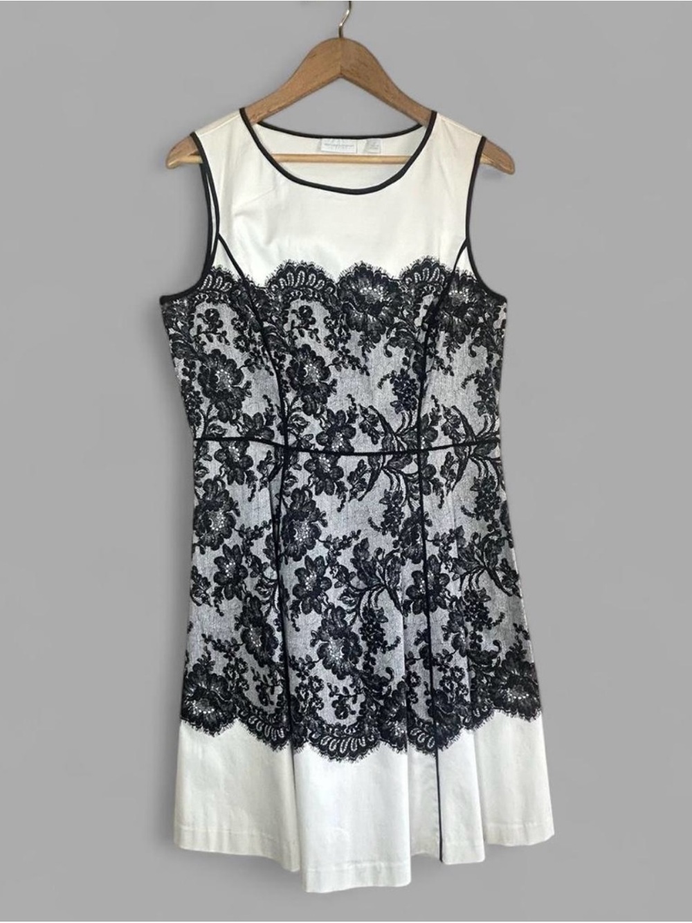 New York & Company White with Black Lace Overlay Dress Size 10 Garden Party
